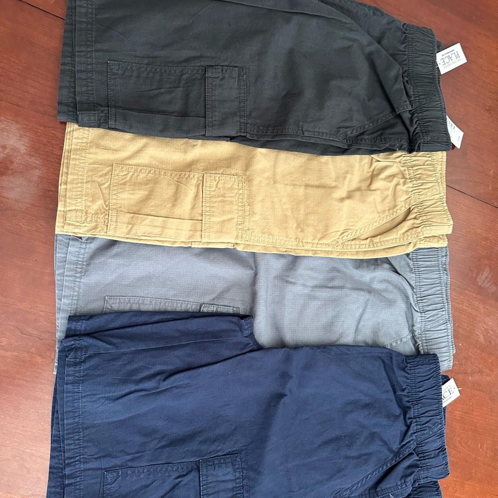 Lot: 4 pair, boys, size 18, cargo, pull on shorts; Children’s Place, brand new